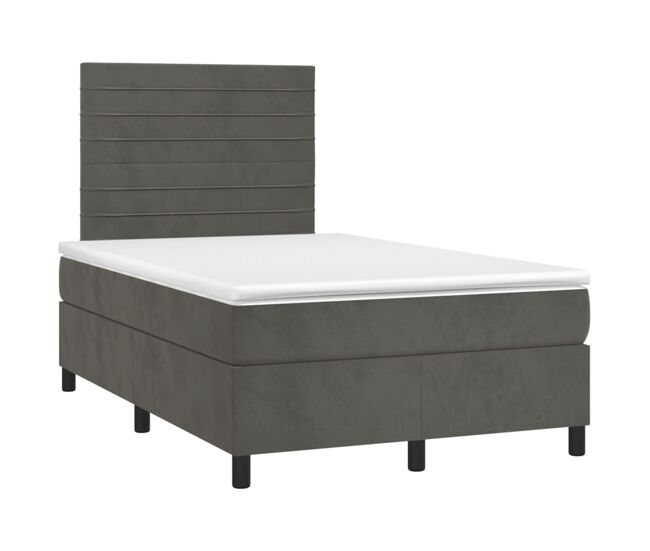 Cama box spring colchón y led terciopelo gris oscuro 120x200 cm rayas horizontales