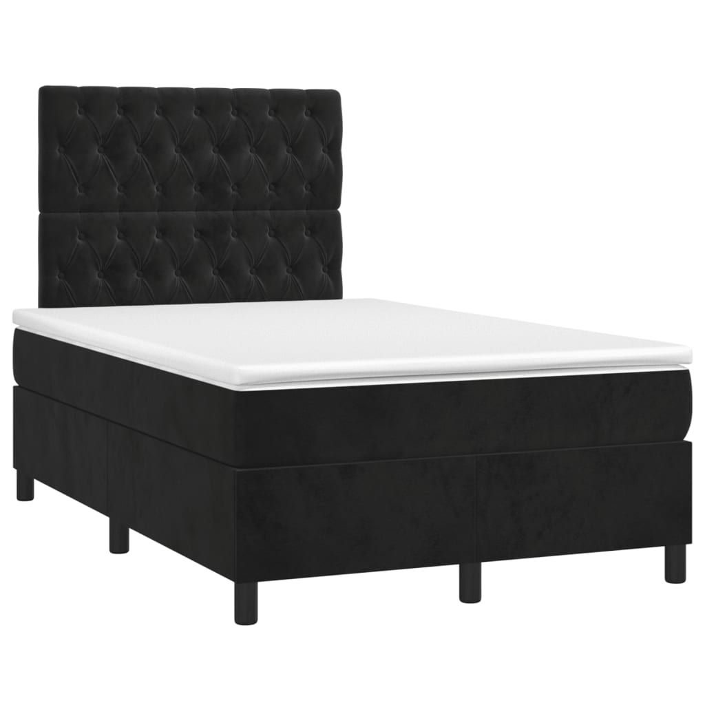 Cama box spring colchón y LED terciopelo - Diseño de botones 120x200 Negro