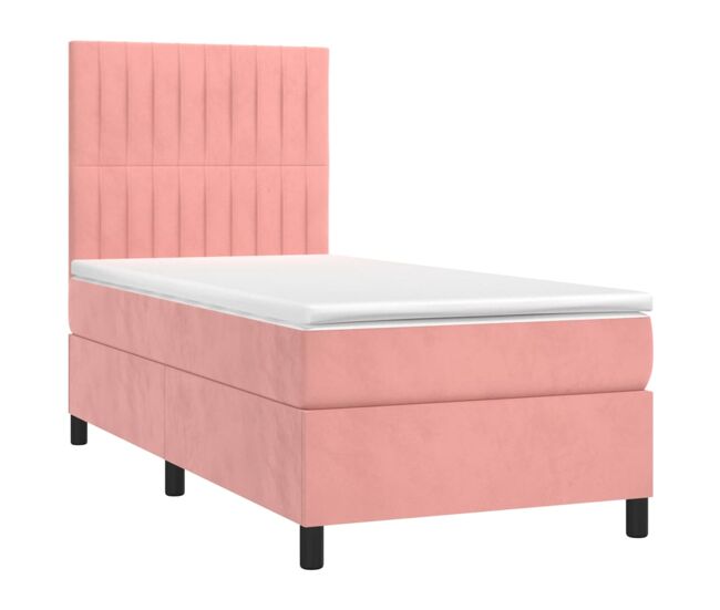 Cama box spring colchón y led terciopelo rosa 90x200 cm rayas verticales