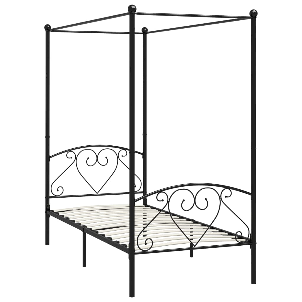 Estructura de cama con dosel metal negro 90x200 cm
