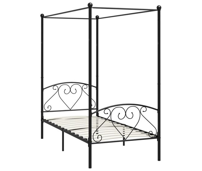 Estructura de cama con dosel metal negro 90x200 cm