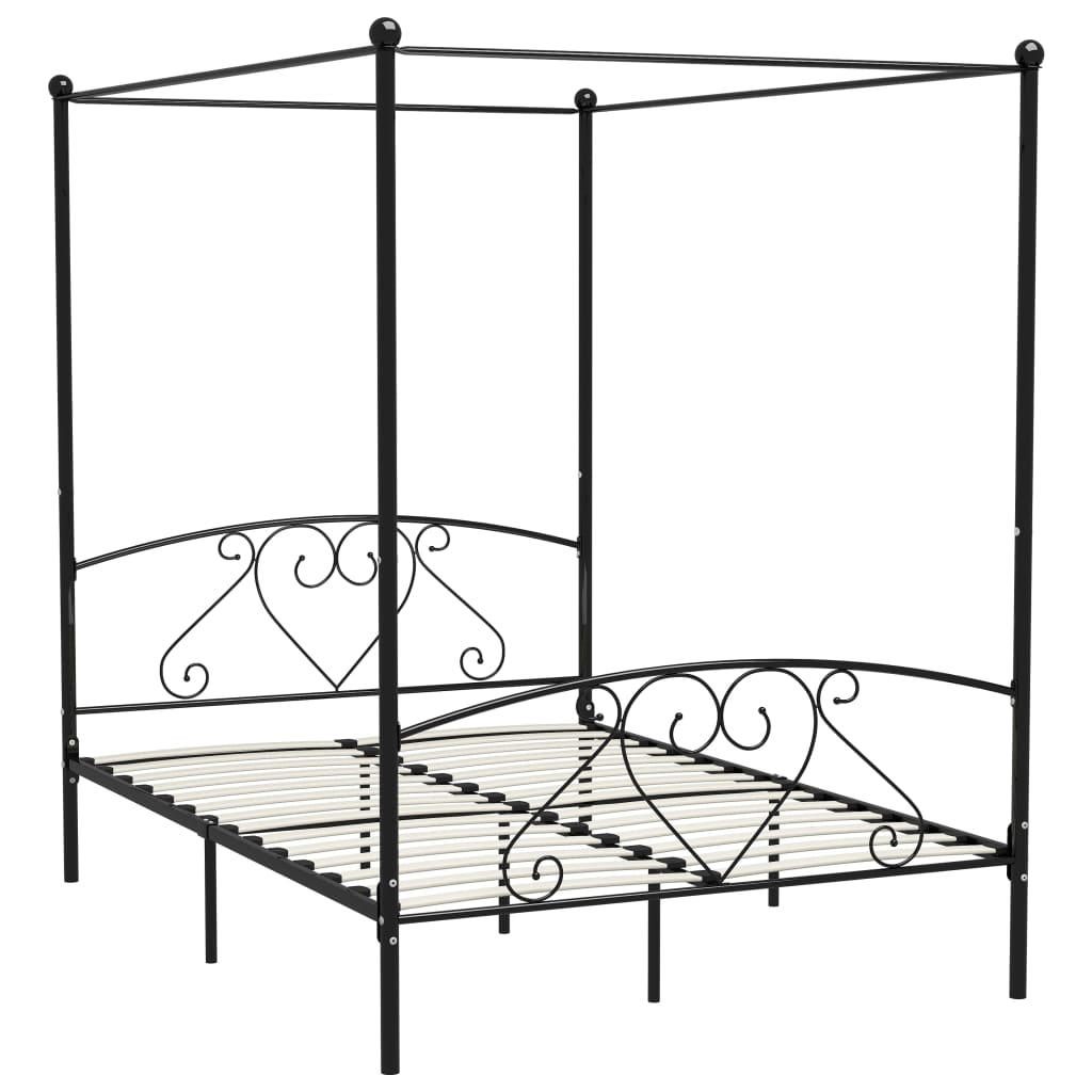 Estructura de cama con dosel metal negro 160x200 cm