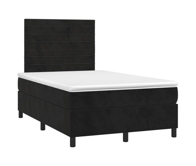 Cama box spring colchón y led terciopelo negro 120x200 cm rayas horizontales