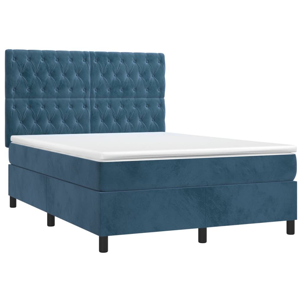 Cama box spring colchón y LED terciopelo - Diseño de botones 140x190 Azul