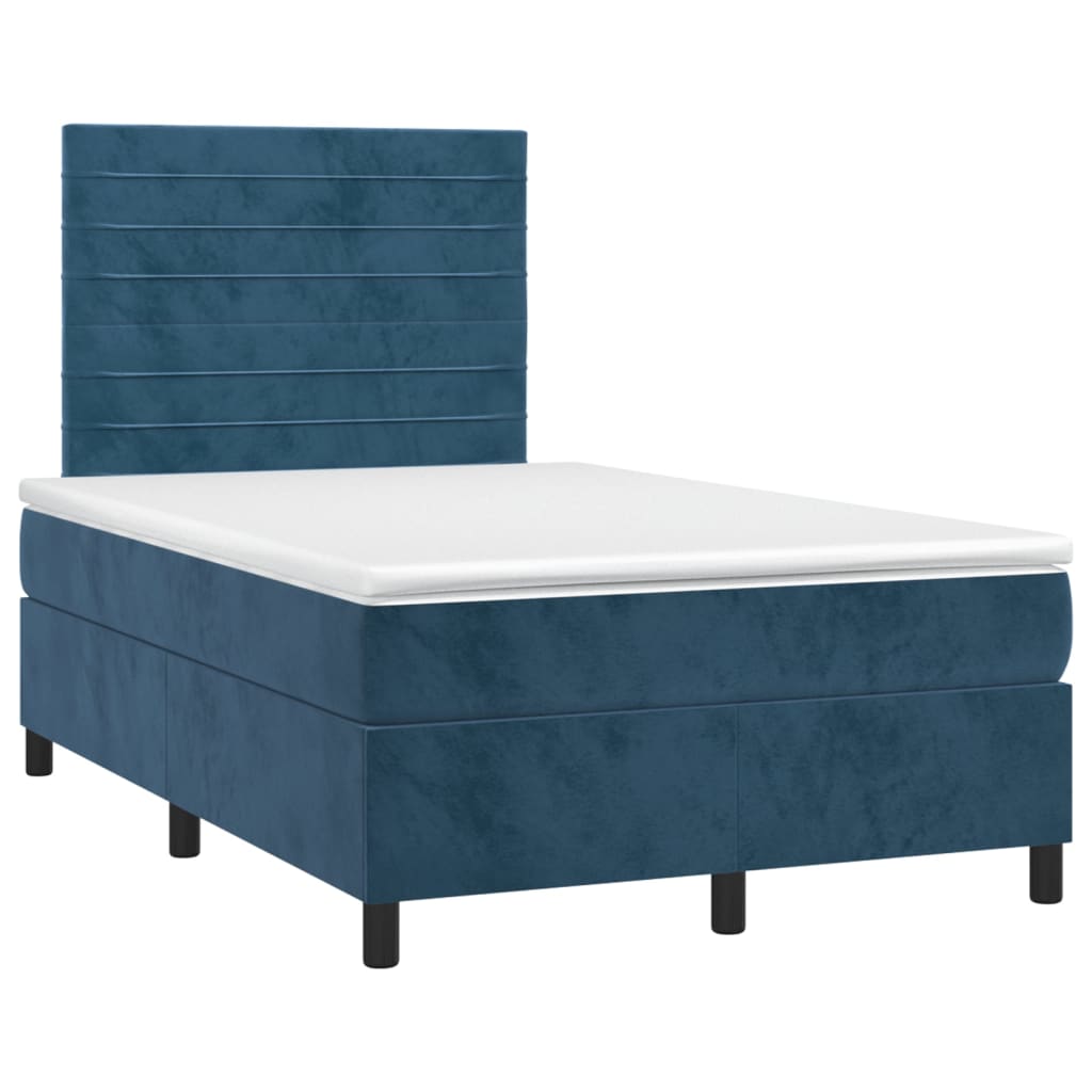 Cama box spring colchón y led terciopelo azul oscuro 120x200 cm rayas horizontales