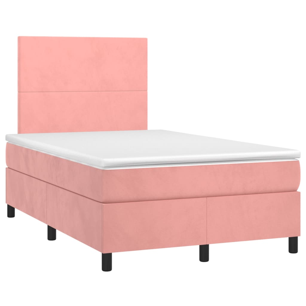 Cama box spring colchón y led terciopelo rosa 120x200 cm diseño plano