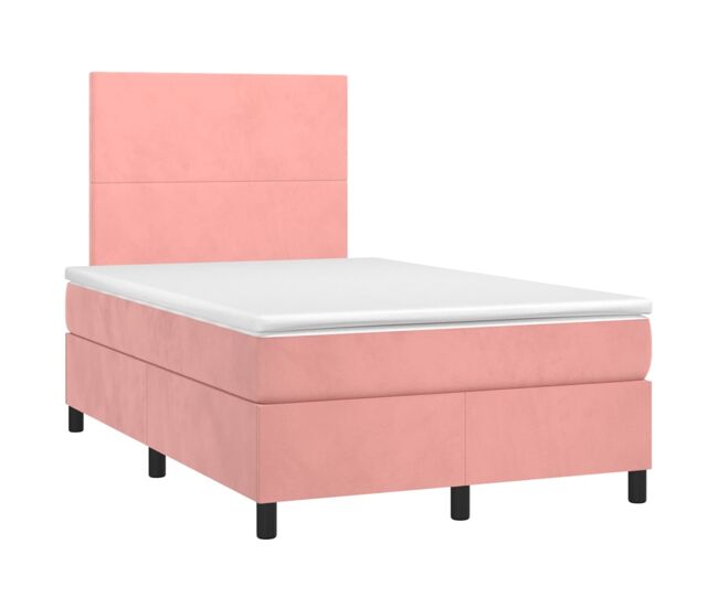 Cama box spring colchón y led terciopelo rosa 120x200 cm diseño plano