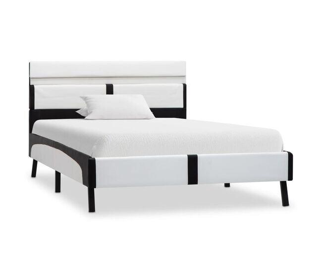 Estructura cama con led cuero sintético blanco negro 90x200 cm