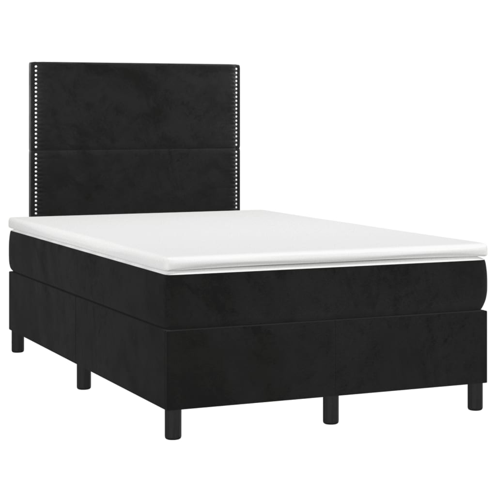Cama box spring colchón y led terciopelo negro 120x200 cm liso con clavos