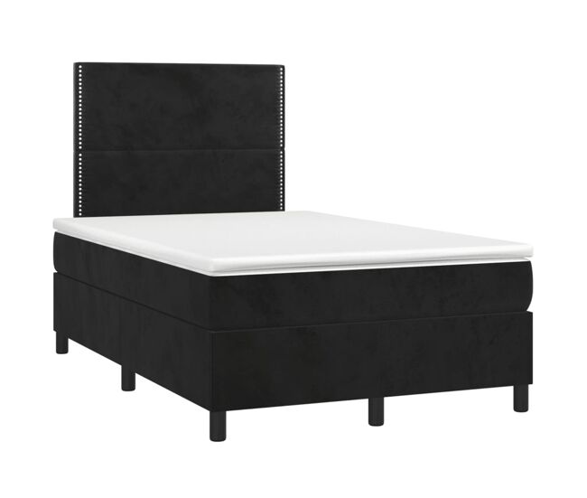 Cama box spring colchón y led terciopelo negro 120x200 cm liso con clavos