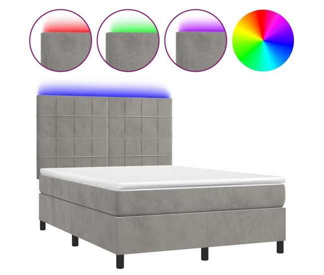 Cama box spring colchón y LED terciopelo - Bloques con cuadros 140x200