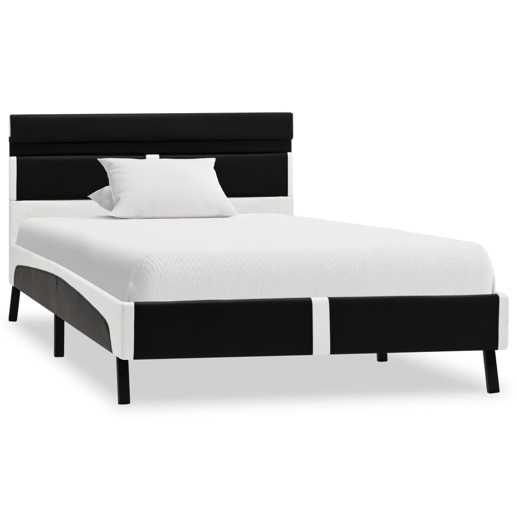 Estructura de cama con LED de cuero sintético 90x200 Negro