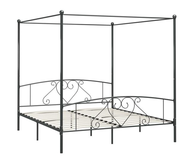 Estructura de cama con dosel metal gris 180x200 cm