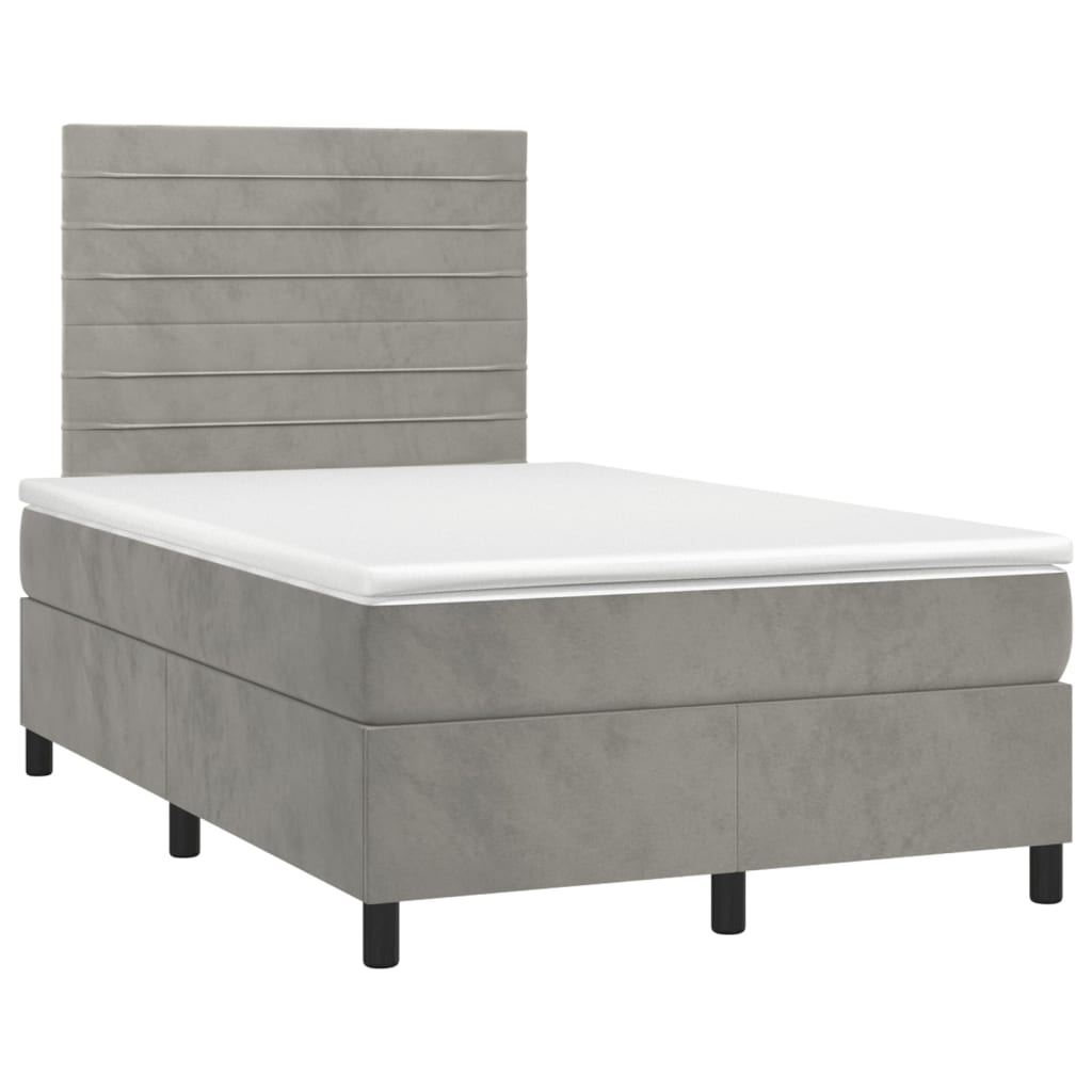 cama box spring colchon y led terciopelo gris claro 120x200 cm rayas horizontales