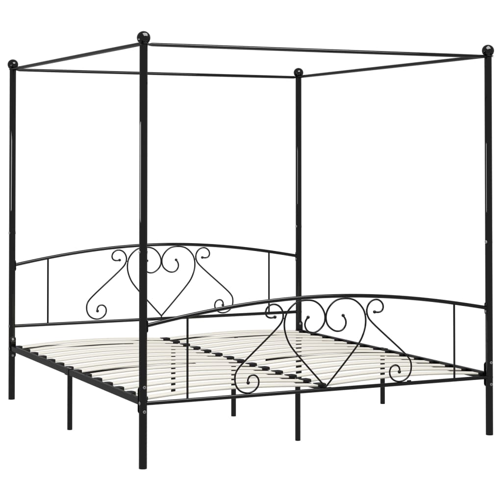 estructura de cama con dosel metal negro 180x200 cm