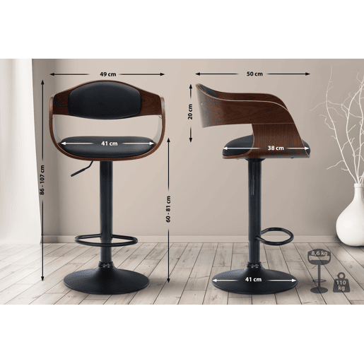 Taburete de bar Kingston Simil cuero Nogalnegro 50X48X87 cm