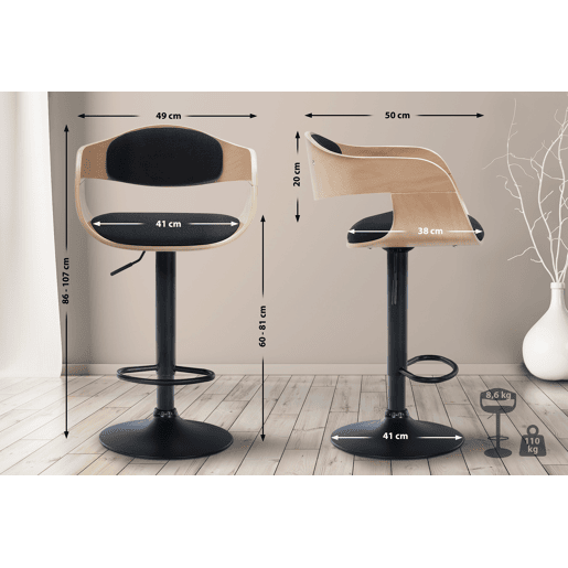 Taburete de bar Kingston Tela Naturalnegro 50X48X87 cm