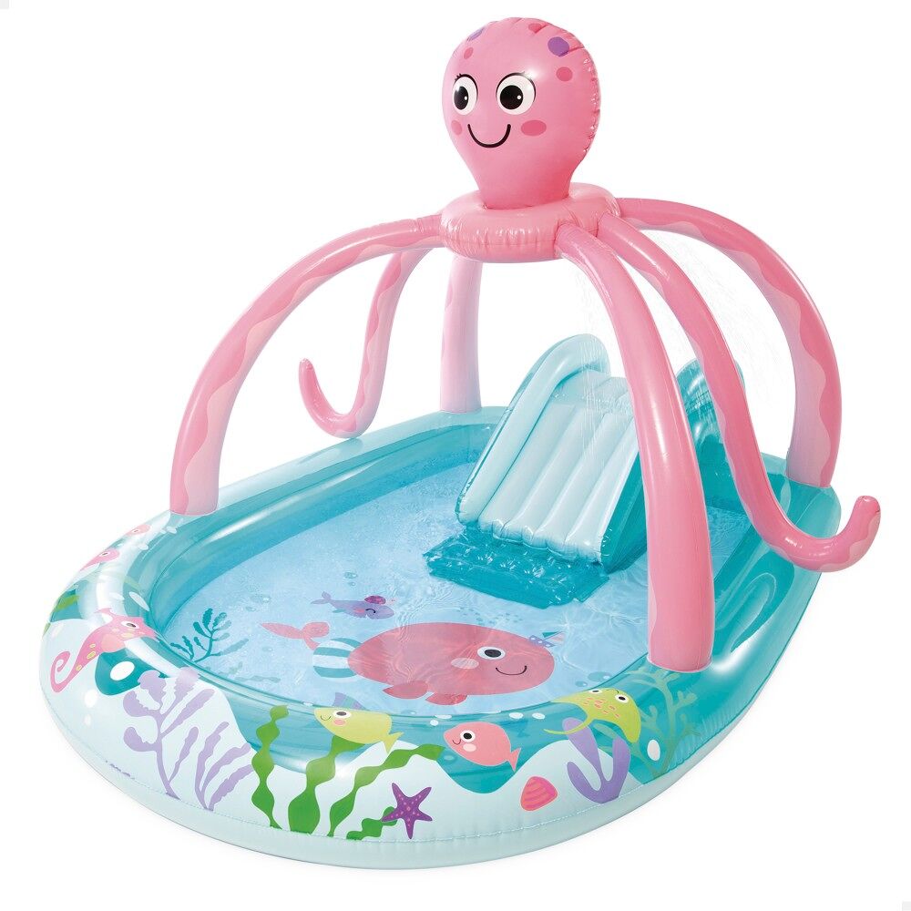 Centro de juegos hinchable agua pulpo c/difusor, tobogán y anillas intex