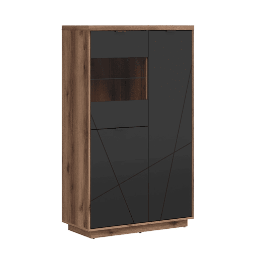 Vitrina 3 portas Sven Preto e Madeira