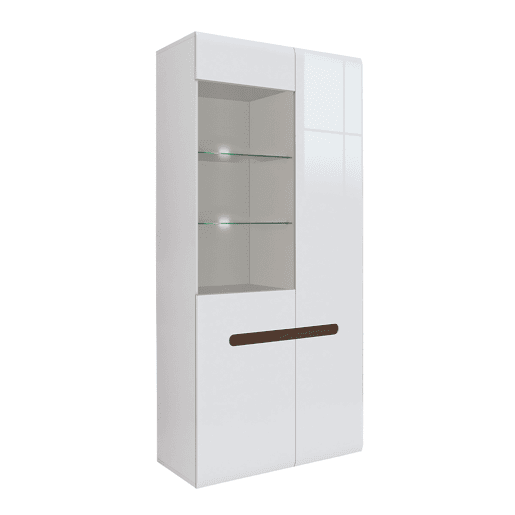 Armário de porcelana 2 portas com LED Darrel Branco laquê e Madeira