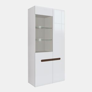 Armário de porcelana 2 portas com LED Darrel Branco laquê e Madeira