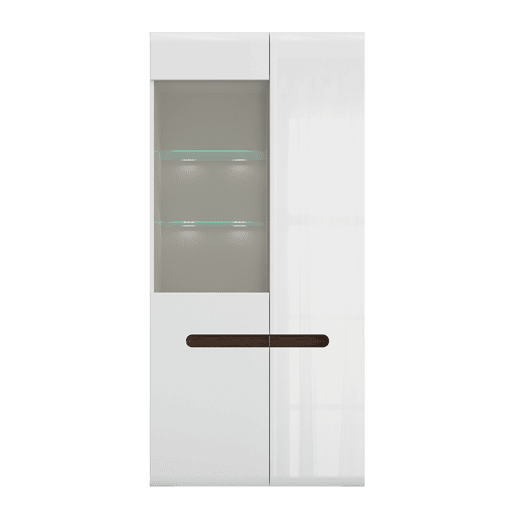 Armário de porcelana 2 portas com LED Darrel Branco laquê e Madeira