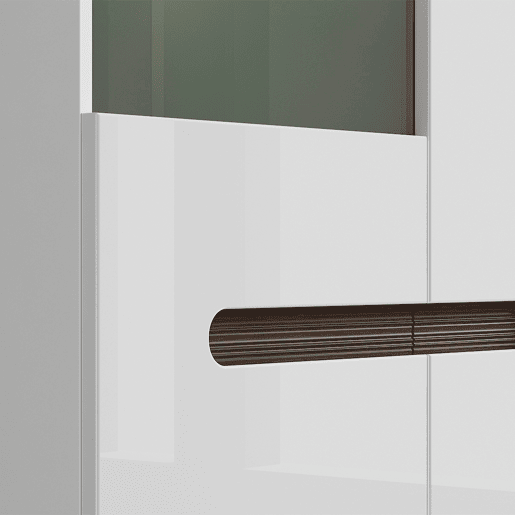 Armário de porcelana 2 portas com LED Darrel Branco laquê e Madeira