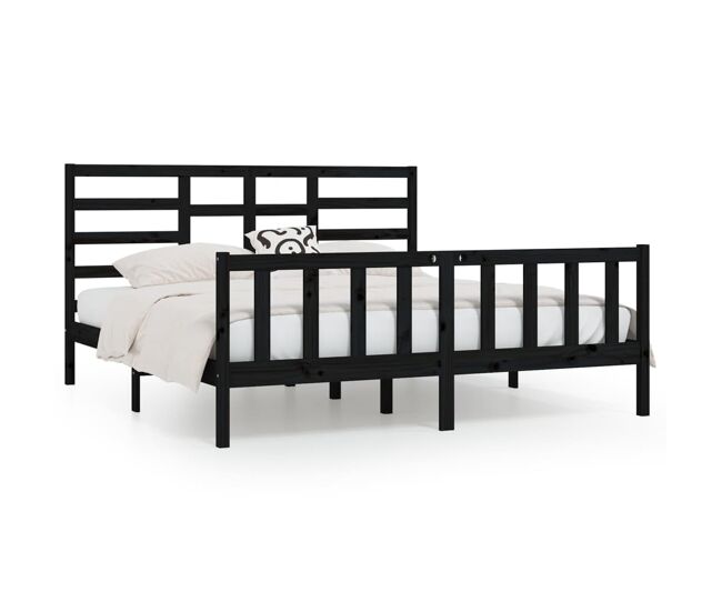 Estructura de cama de madera maciza de pino negra 200x200 cm