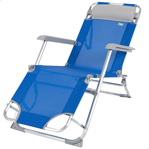 Espreguiçadeira de praia dobrável multiposições azul com almofada Aktive