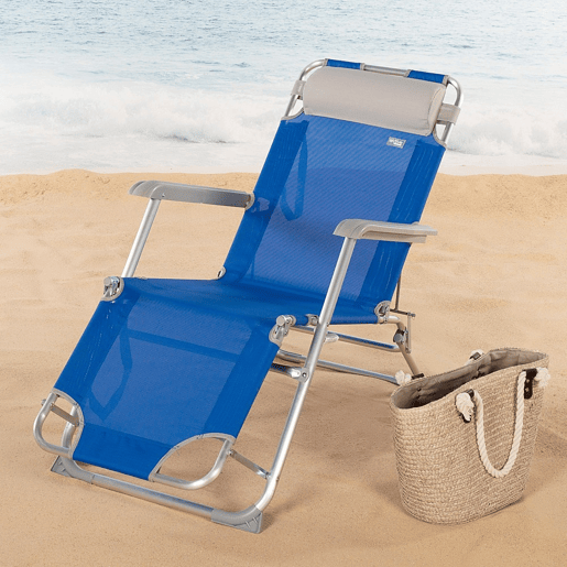 Espreguiçadeira de praia dobrável multiposições azul com almofada Aktive