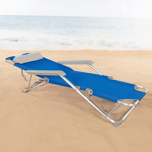 Espreguiçadeira de praia dobrável multiposições azul com almofada Aktive