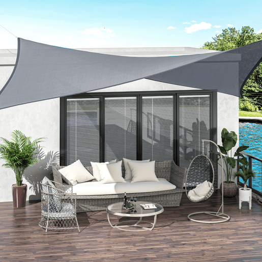 Outsunny Vela de Sombra Retangular 4x6 m Toldo Vela de HDPE com Anéis de Aço Inoxidável e Cordas para Jardim Pátio Cinza