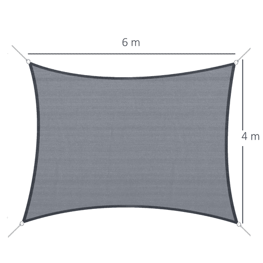 Outsunny Vela de Sombra Retangular 4x6 m Toldo Vela de HDPE com Anéis de Aço Inoxidável e Cordas para Jardim Pátio Cinza