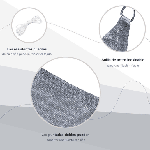 Outsunny Vela de Sombra Retangular 4x6 m Toldo Vela de HDPE com Anéis de Aço Inoxidável e Cordas para Jardim Pátio Cinza