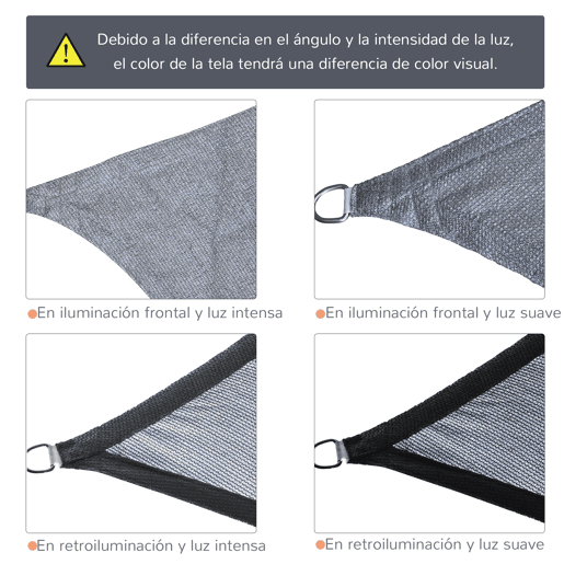 Outsunny Vela de Sombra Retangular 4x6 m Toldo Vela de HDPE com Anéis de Aço Inoxidável e Cordas para Jardim Pátio Cinza