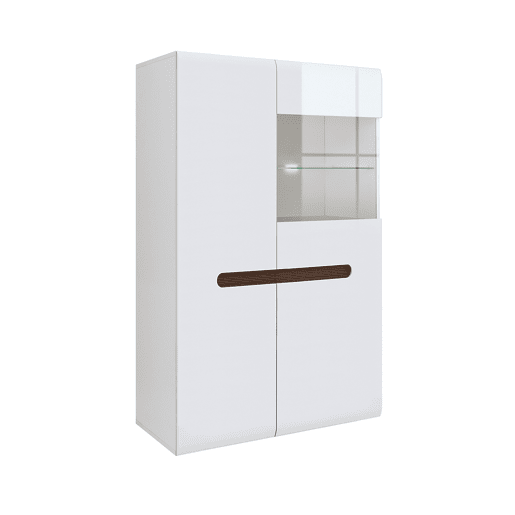 Armário baixo 2 portas para porcelana com LED Darrel Branco laquê e Madeira