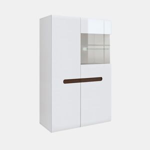 Armário baixo 2 portas para porcelana com LED Darrel Branco laquê e Madeira