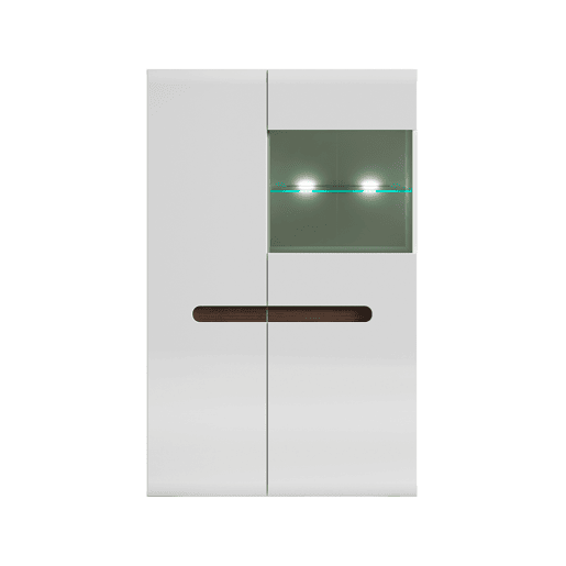Armário baixo 2 portas para porcelana com LED Darrel Branco laquê e Madeira