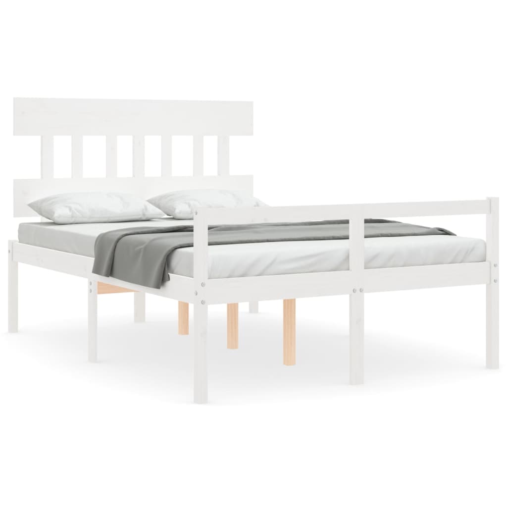 Estructura de cama con cabecero madera maciza blanco 140x200 cm alto