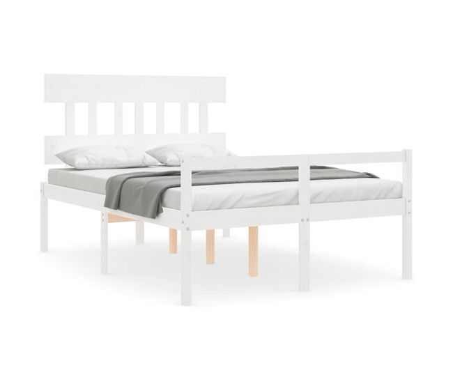 Estructura de cama con cabecero madera maciza blanco 140x200 cm alto