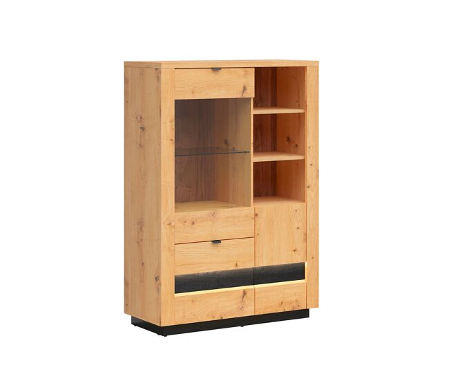 Vitrina 2 puertas 2 cajones con LED Glenn Madera y Negro