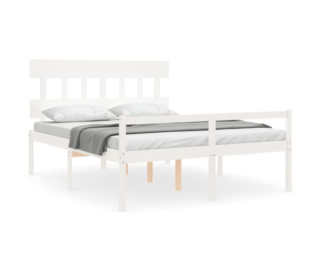 Estructura de cama con cabecero madera maciza blanco 160x200 cm alto