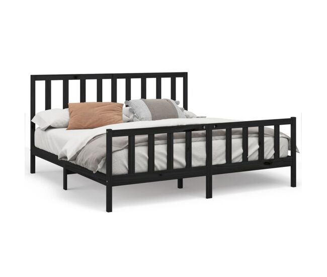 Estructura de cama de madera maciza de pino negra 200x200 cm