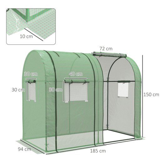 Outsunny Estufa de Jardim Estufa Resistente com 4 Janelas 2 Portas com Fecho de Correr Anti-UV para Cultivo de Plantas em Terraço Pátio 185x94x150 cm Verde