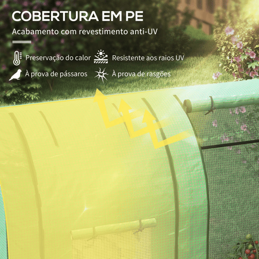 Outsunny Estufa de Jardim Estufa Resistente com 4 Janelas 2 Portas com Fecho de Correr Anti-UV para Cultivo de Plantas em Terraço Pátio 185x94x150 cm Verde