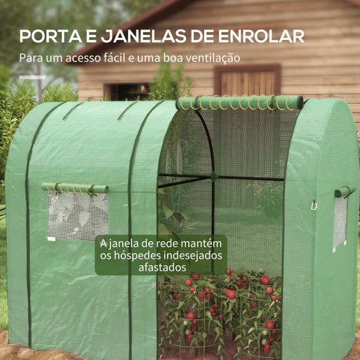 Outsunny Estufa de Jardim Estufa Resistente com 4 Janelas 2 Portas com Fecho de Correr Anti-UV para Cultivo de Plantas em Terraço Pátio 185x94x150 cm Verde