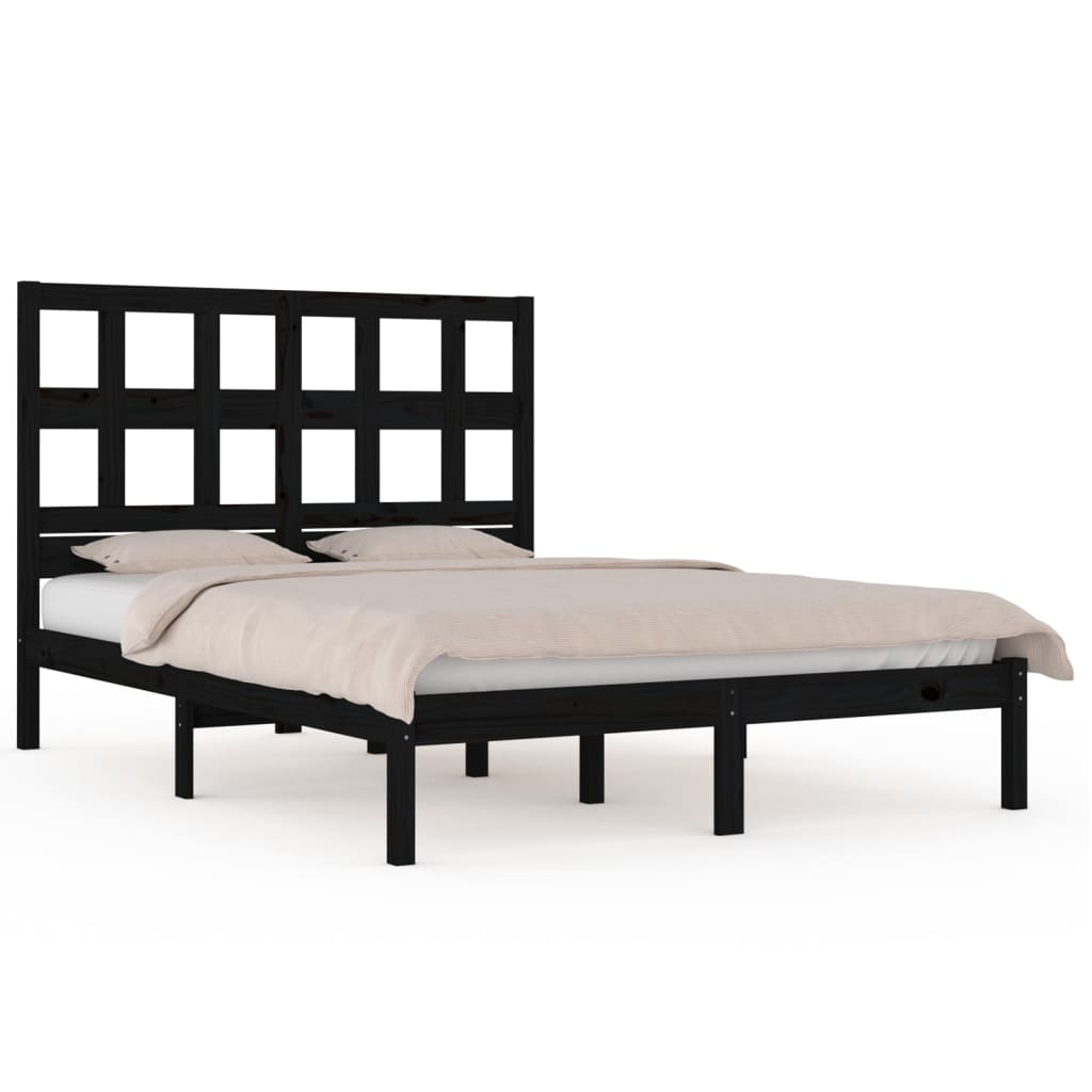 Estructura de cama de madera maciza de pino negra 140x190 cm