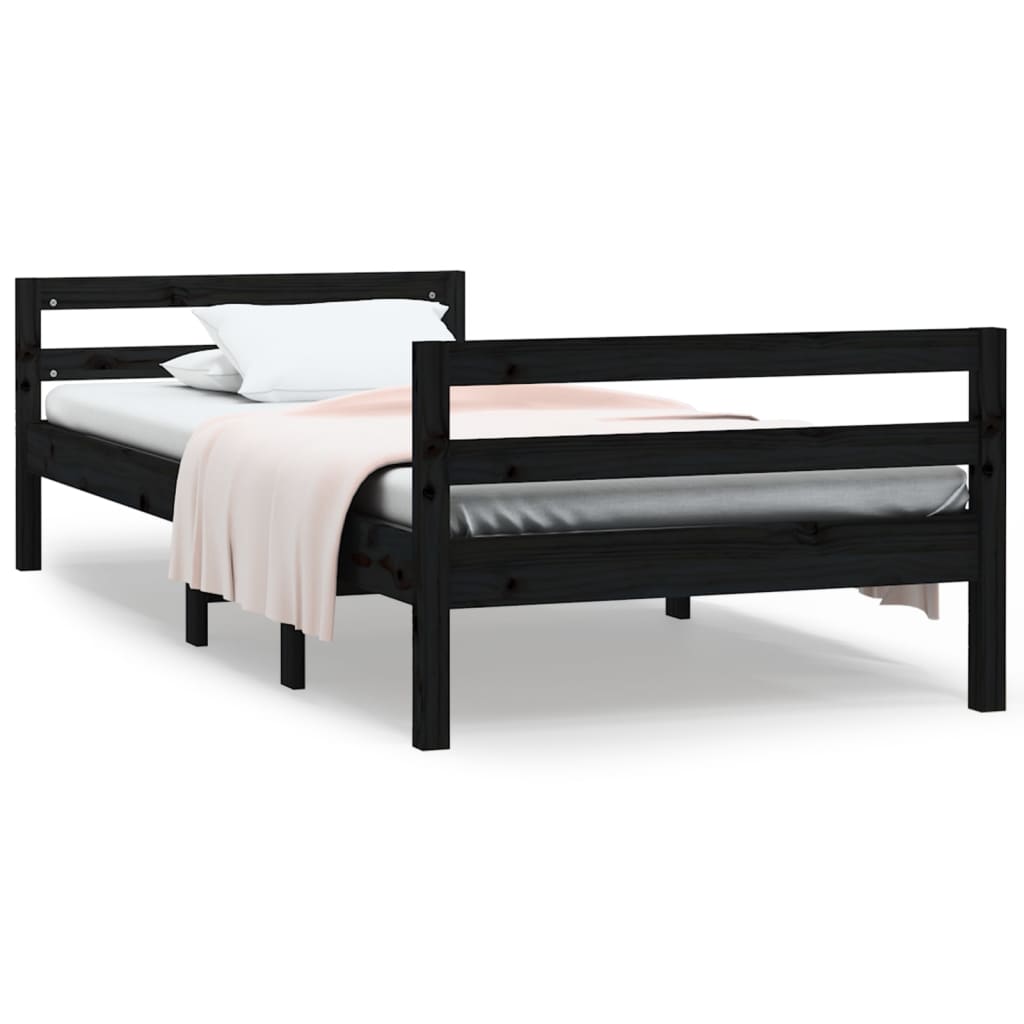estructura de cama madera maciza de pino negro 75x190 cm