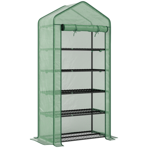 Outsunny Estufa de Jardim de 5 Prateleiras Estufa Resistente com 1 Porta com Fecho de Correr Anti-UV Desenhho Alargado e Prateleiras para Cultivo de Plantas em Terraço Pátio 90x49x193 cm Verde