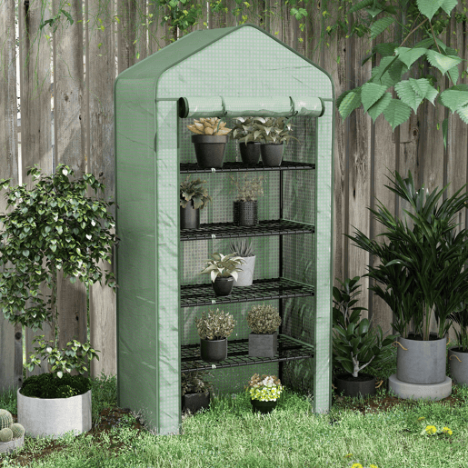 Outsunny Estufa de Jardim de 5 Prateleiras Estufa Resistente com 1 Porta com Fecho de Correr Anti-UV Desenhho Alargado e Prateleiras para Cultivo de Plantas em Terraço Pátio 90x49x193 cm Verde